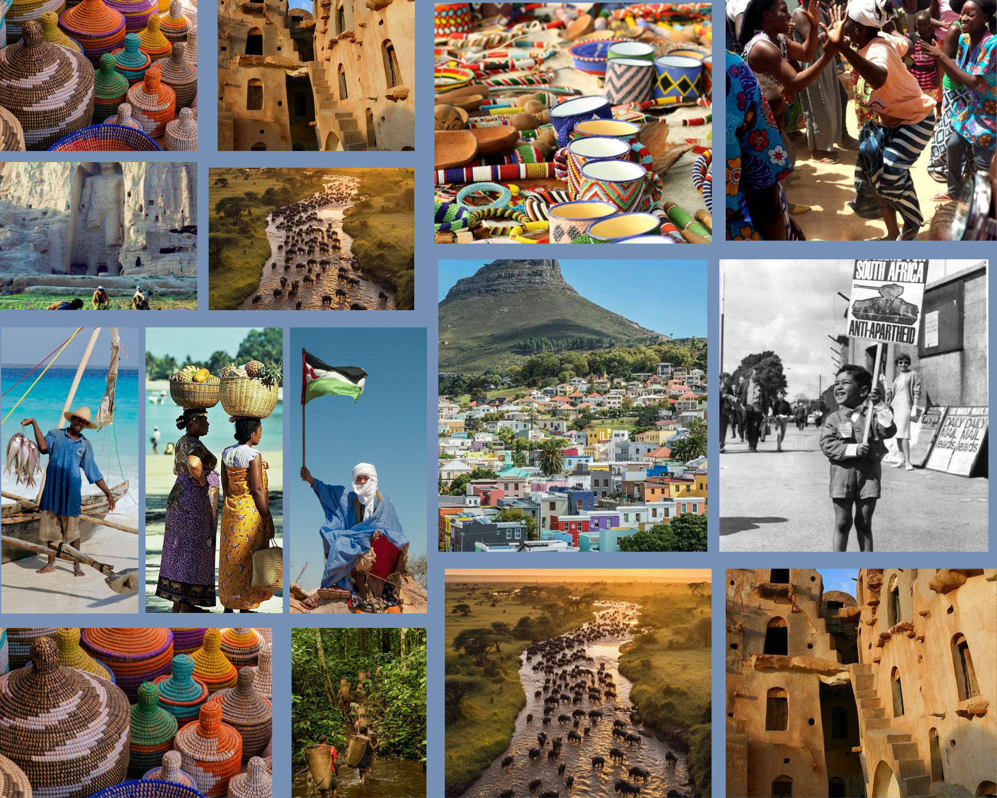 Foto de portada África, representando diferentes pueblos, culturas, tradiciones y paisajes.