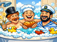 Tres tipos en una&nbsp;tina